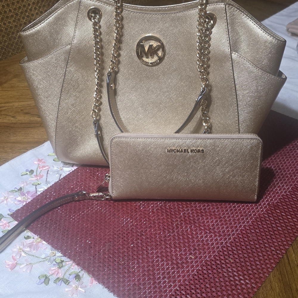 Michael Kors Gold Women's Bag and Wallet Set